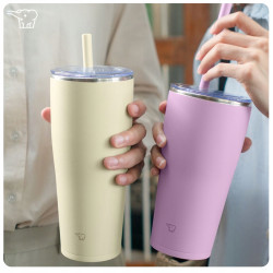 Kubek termiczny z słomką do zimnych napojów ZOJIRUSHI 890 ml Beż