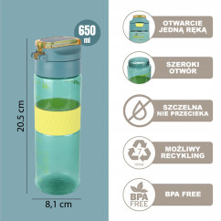 Butelka na wodę z uchwytem sportowa 650 ml Pinnacle PHY-B-1001 niebieska