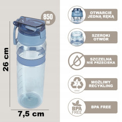 Butelka na wodę z uchwytem i słomką 850ml Pinnacle PHY-B-1011 niebieska