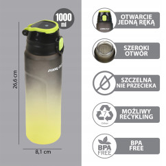 Butelka na wodę z uchwytem sportowa 1 l Pinnacle PHY-BL-1018 czarna