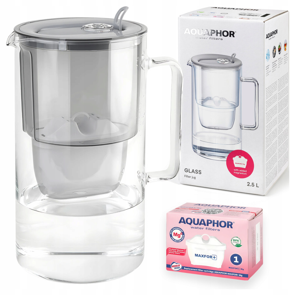 Dzbanek filtrujący szklany Aquaphor Glass Szary + Filtr Maxfor Mg Magnez Dzbanek filtrujący szklany Aquaphor Glass Szary + Filtr Maxfor Mg Magnez