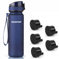Butelka filtrująca Aquaphor City 500 ml + 5 filtrów, granatowa