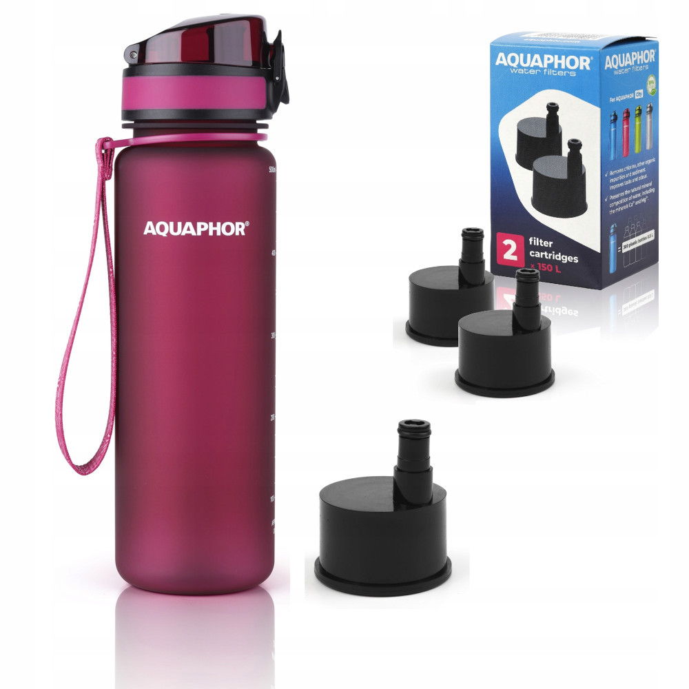 Butelka filtrująca Aquaphor City 500 ml + 3 filtry, bordowa Butelka filtrująca Aquaphor City 500 ml + 3 filtry, bordowa
