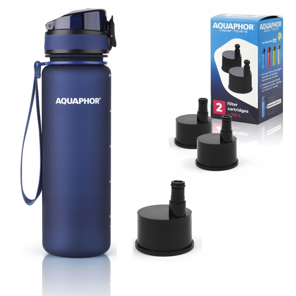 Butelka filtrująca Aquaphor City 500 ml + 3 filtry, granatowa Butelka filtrująca Aquaphor City 500 ml + 3 filtry, granatowa