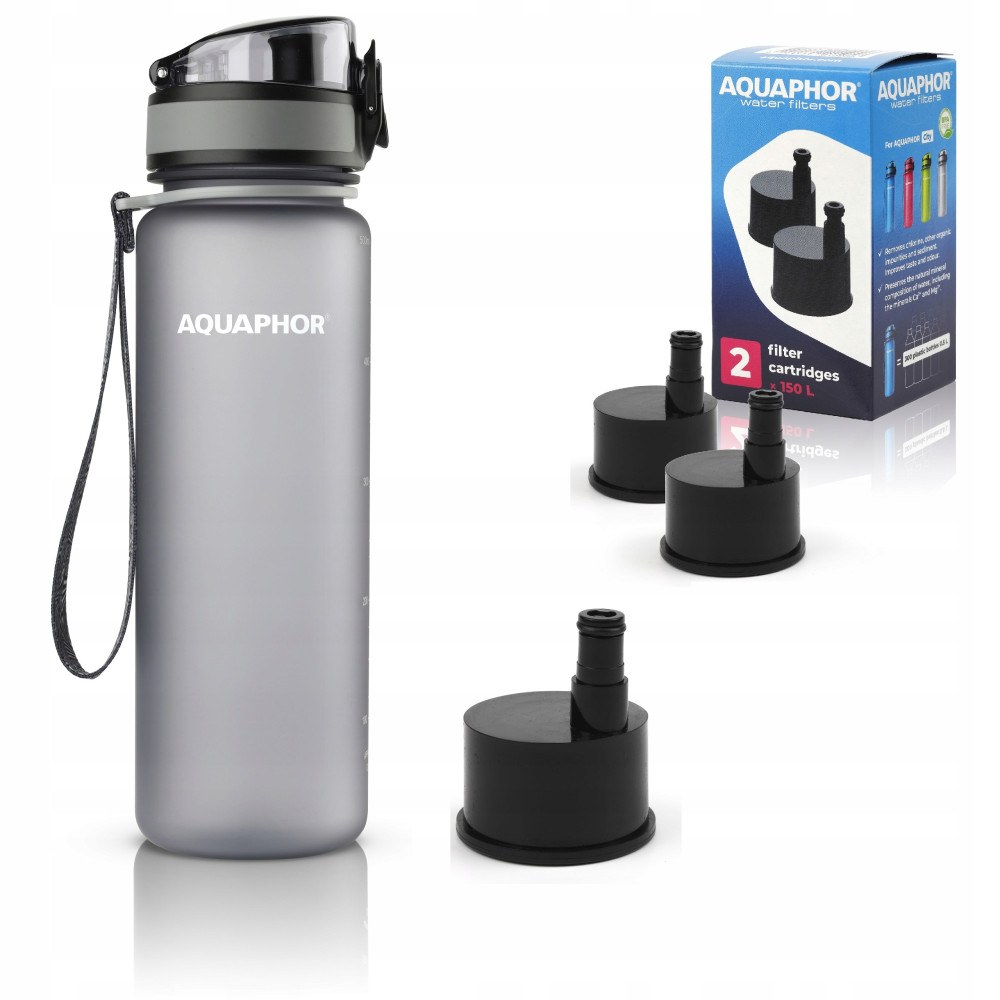 Butelka filtrująca Aquaphor City 500 ml + 3 filtry, szara Butelka filtrująca Aquaphor City 500 ml + 3 filtry, szara