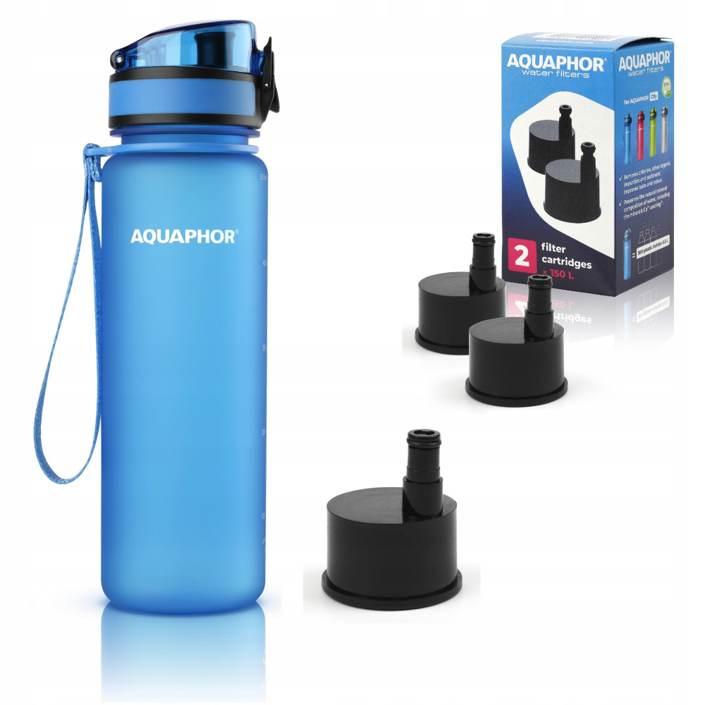 Butelka filtrująca Aquaphor City 500 ml + 3 filtry, niebieska Butelka filtrująca Aquaphor City 500 ml + 3 filtry, niebieska