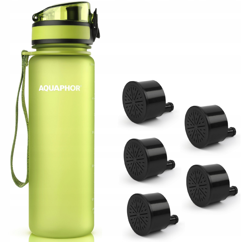 Butelka filtrująca Aquaphor City 500 ml + 5 filtrów, zielona Butelka filtrująca Aquaphor City 500 ml + 5 filtrów, zielona