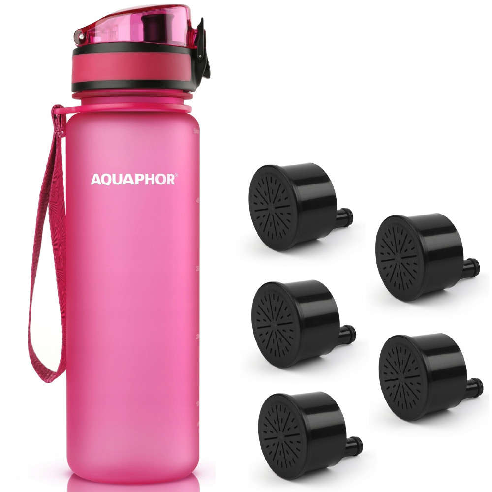 Butelka filtrująca Aquaphor City 500 ml + 5 filtrów, różowa Butelka filtrująca Aquaphor City 500 ml + 5 filtrów, różowa