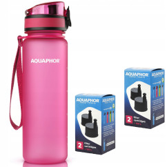 Butelka filtrująca Aquaphor City 500 ml + 5 filtrów, różowa
