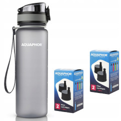 Butelka filtrująca Aquaphor City 500 ml + 5 filtrów, szara
