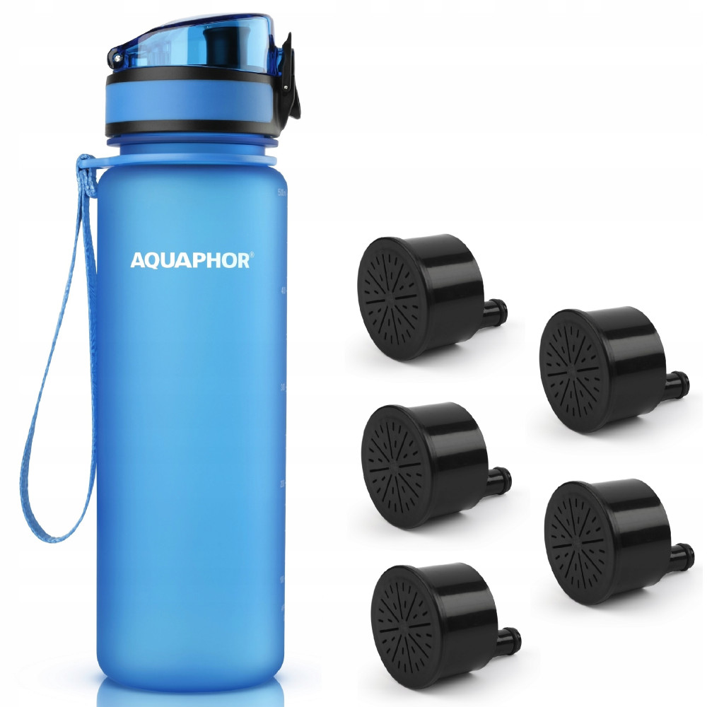 Butelka filtrująca Aquaphor City 500 ml + 5 filtrów, niebieska Butelka filtrująca Aquaphor City 500 ml + 5 filtrów, niebieska