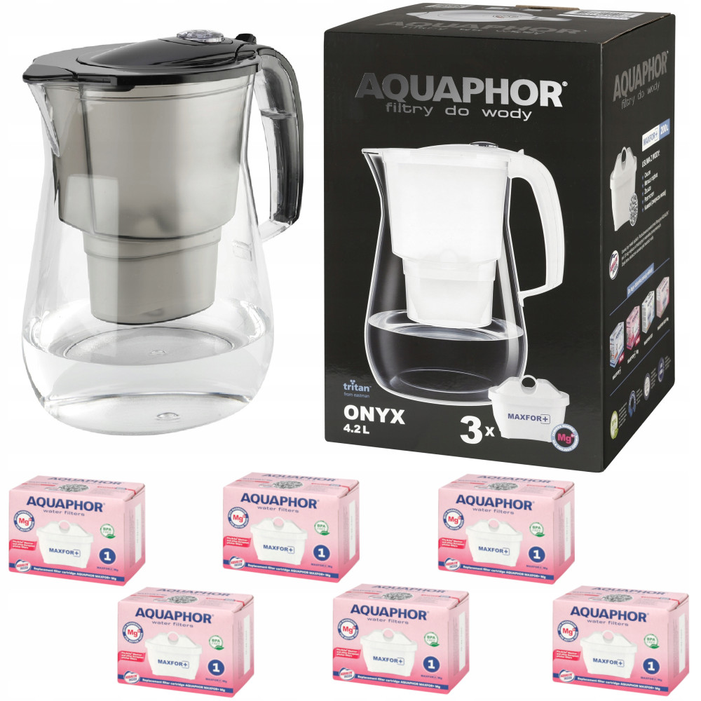 Dzbanek filtrujący Aquaphor Onyx 2,8 l + 6 wkładów, czarny Dzbanek filtrujący Aquaphor Onyx 2,8 l + 6 wkładów, czarny