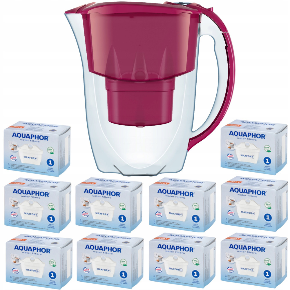 Dzbanek filtrujący Aquaphor Amethyst 2,8 l + 10 wkładów, wiśniowy Dzbanek filtrujący Aquaphor Amethyst 2,8 l + 10 wkładów, wiśniowy