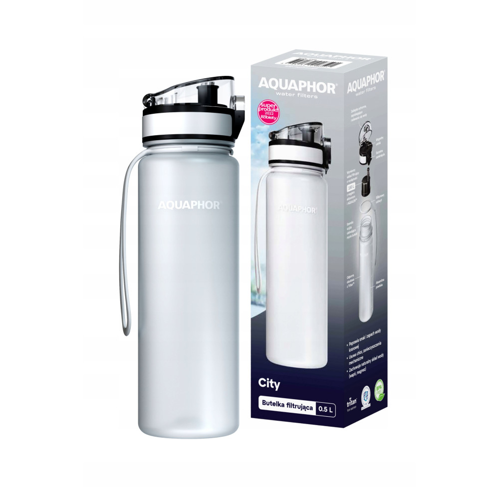 Butelka filtrująca do Wody AQUAPHOR City 0.5l,Biała do szkoły,pracy Butelka filtrująca do Wody AQUAPHOR City 0.5l,Biała do szkoły,pracy
