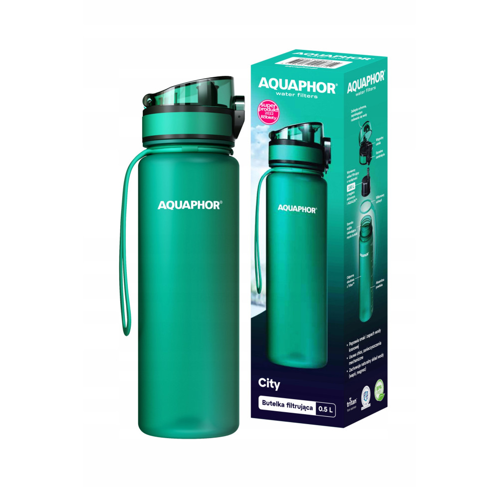 Butelka filtrująca wody AQUAPHOR City 0,5l,Butelkowa Zieleń Butelka filtrująca wody AQUAPHOR City 0,5l,Butelkowa Zieleń