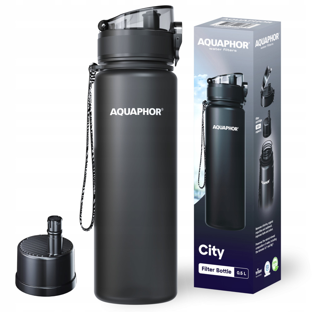 Aquaphor City Butelka filtrująca bidon na wodę czarna 0,5l + filtr
