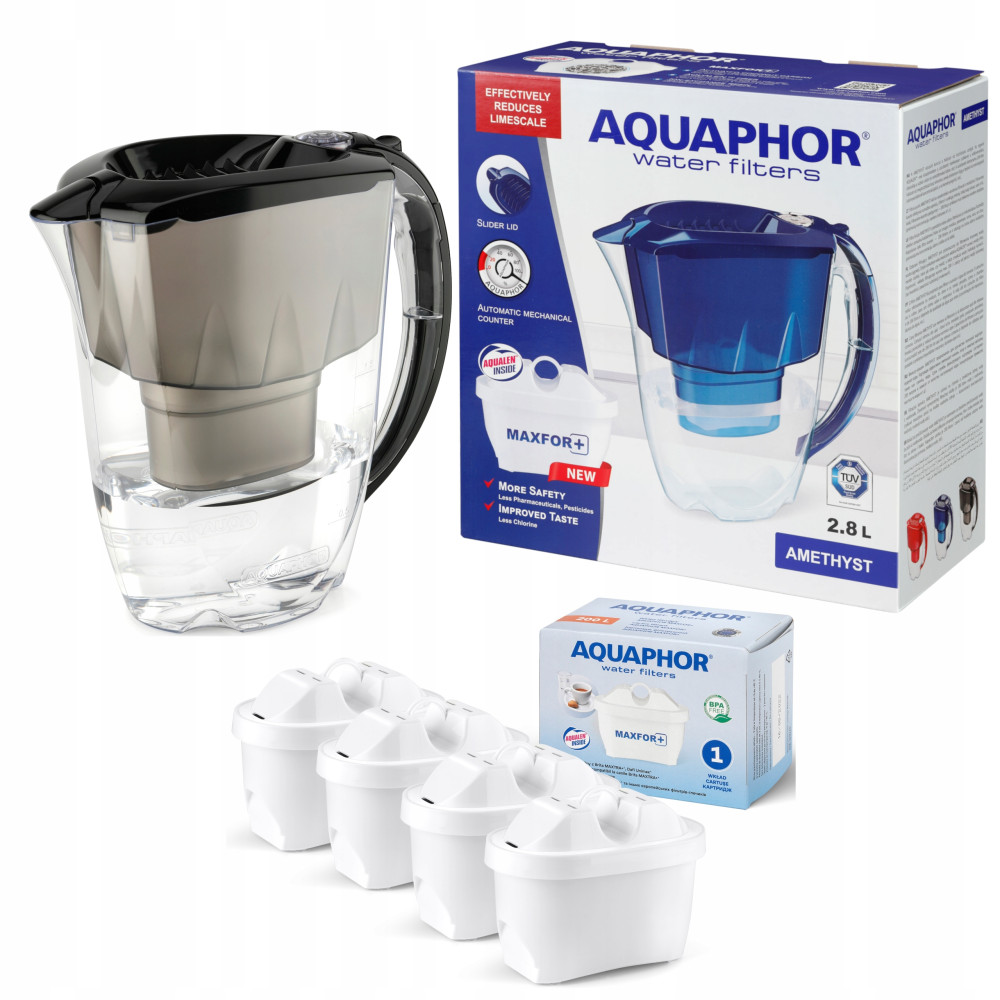Dzbanek filtrujący Aquaphor Amethyst 2,8 l + 4 wkłady, czarny Dzbanek filtrujący Aquaphor Amethyst 2,8 l + 4 wkłady, czarny
