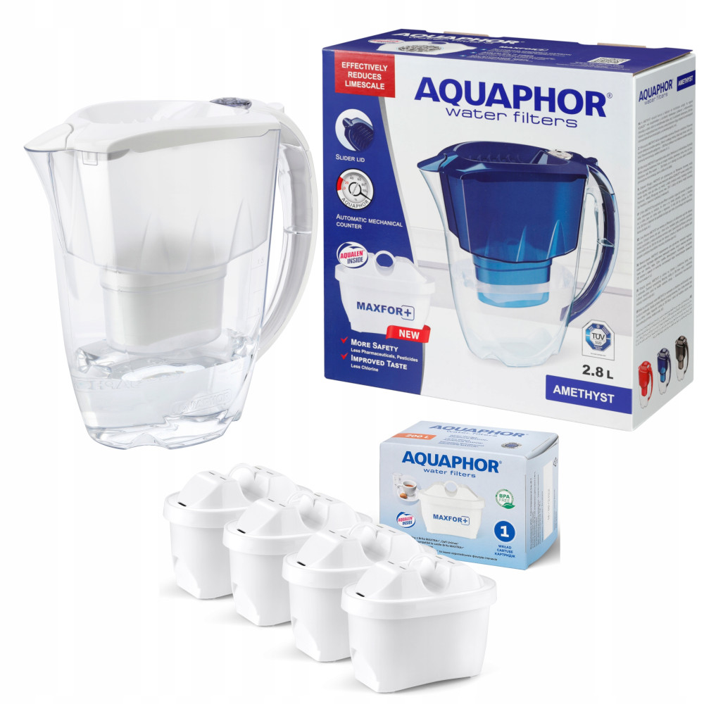 Dzbanek filtrujący Aquaphor Amethyst 2,8 l + 4 wkłady, biały Dzbanek filtrujący Aquaphor Amethyst 2,8 l + 4 wkłady, biały