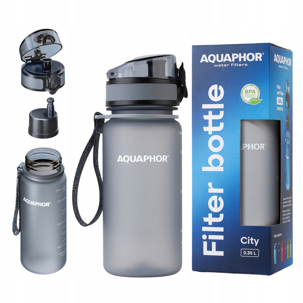 Mała Butelka Filtrująca dla Dziecka do Szkoły Aquaphor City 350 ml Szara Mała Butelka Filtrująca dla Dziecka do Szkoły Aquaphor City 350 ml Szara